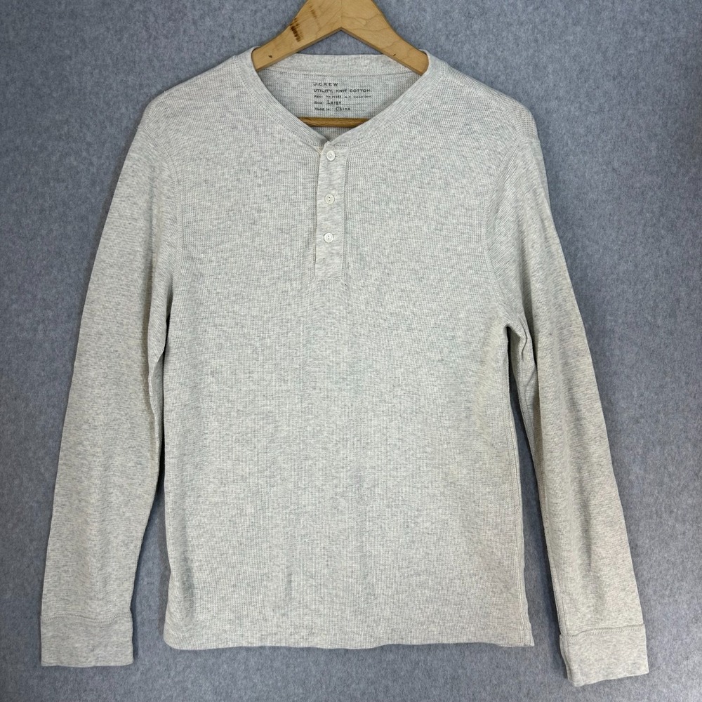 J Crew Utility Knit Cotton Henley Neutral Cream Gray Dexter Mens Size Large READ